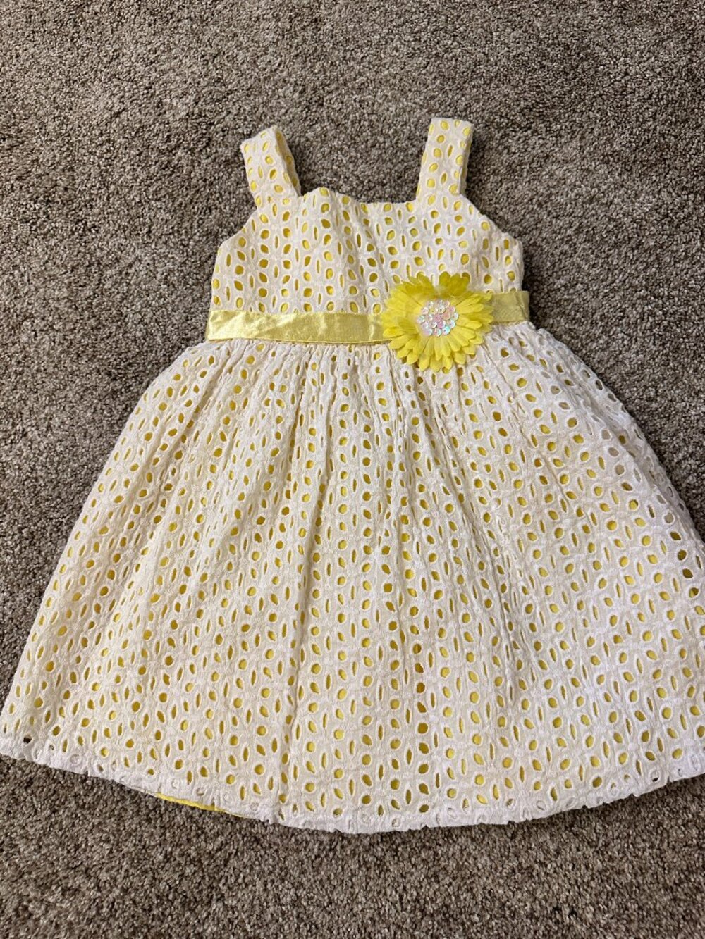 RARE EDITIONS 4T sunny yellow and white lace DRESS vintage? GORGEOUS!